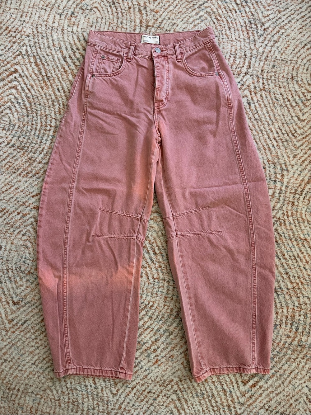 Free People Dusty Rose Barrel Jeans.